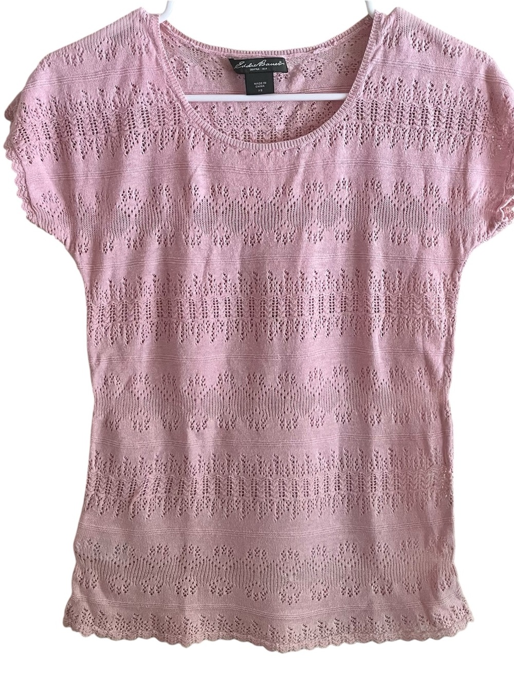 Eddie Bauer Light Pink Openwork Short-Sleeve Knit Top XS